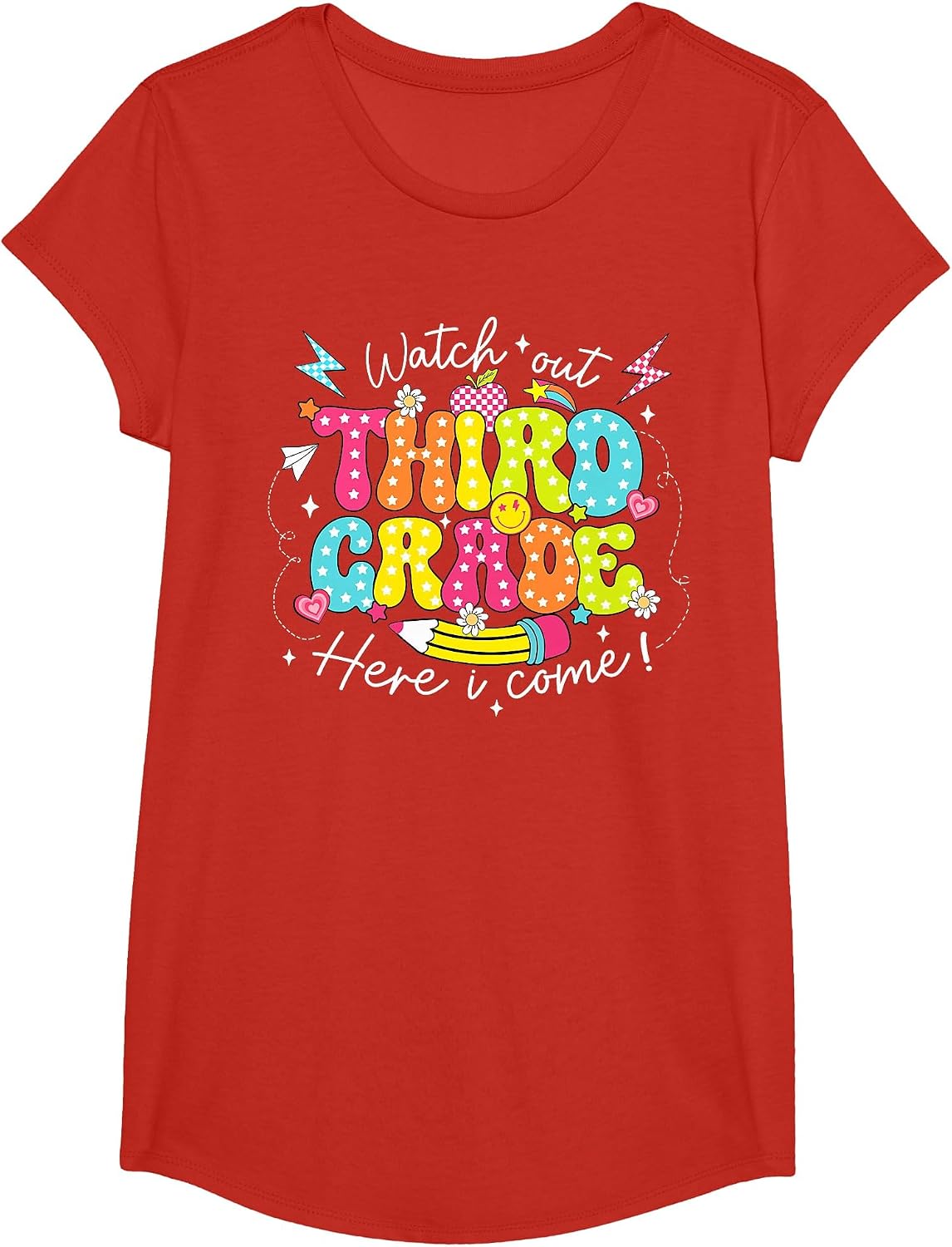 Back to School Watch Out Third Grade Here I Come Pencil T-Shirt - Girls Red