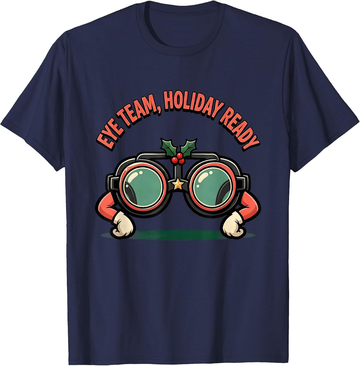 Eye Team Holiday Ready Cartoon Optometrist Christmas T-Shirt - Navy Blue