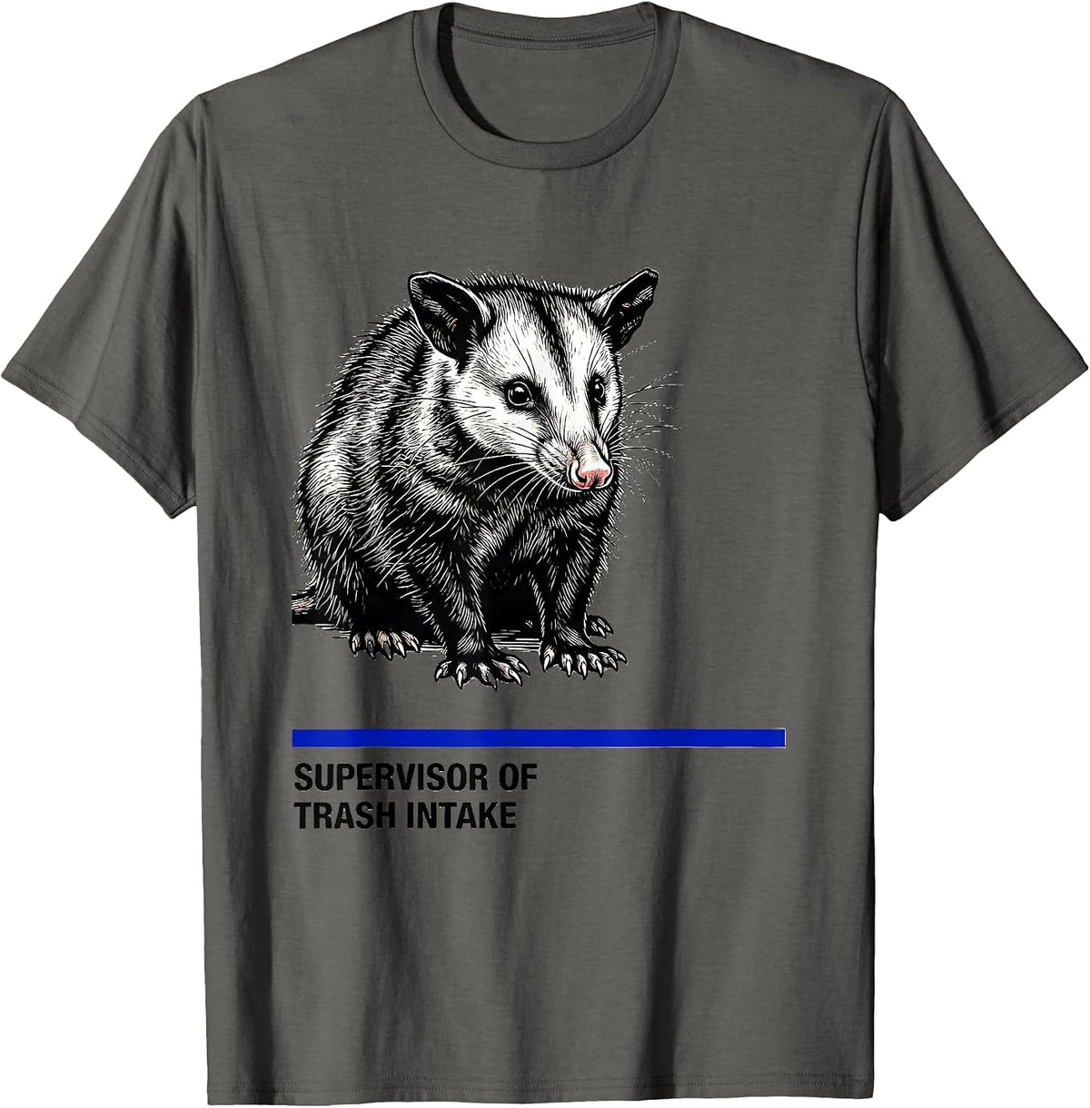 Men's Supervisor Of Trash Intake Funny Opossum Meme Humor T-Shirt - Asphalt Grey