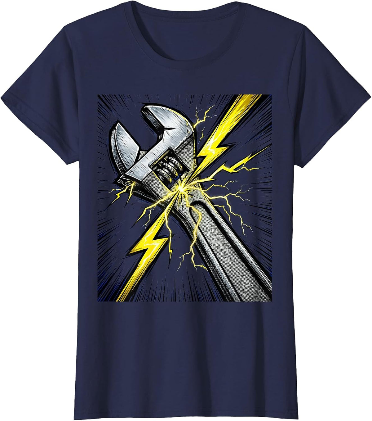 Women's Torque Wrench Lightning Bolt Mechanic Graphic T-Shirt - Navy Blue