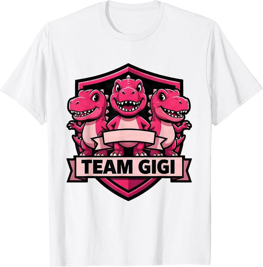 Men's Team Gigi Pink Dinosaur Breast Cancer Awareness Family T-Shirt - White