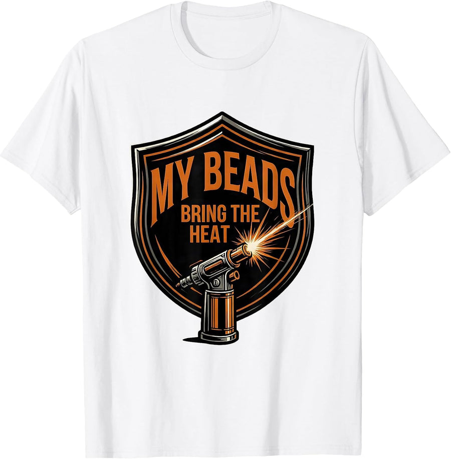Men's My Beads Bring The Heat Funny Welder Tattoo Blue Collar T-Shirt - White