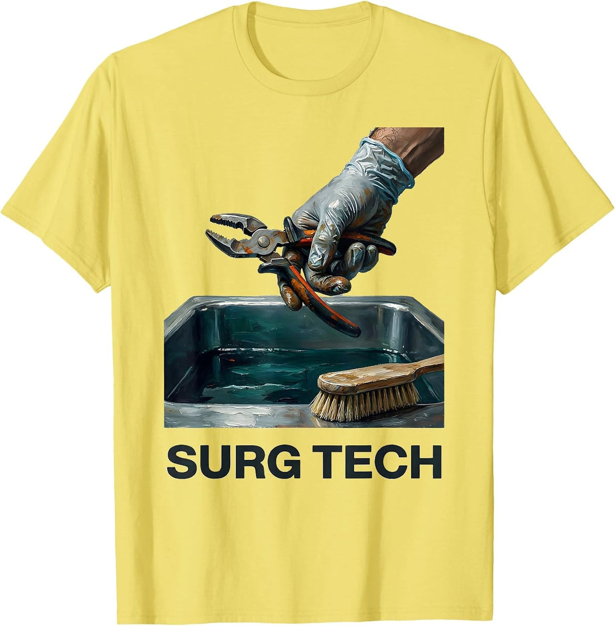 Men's Gloved Hand Surgical Tech Humor Appreciation Gift T-Shirt - Lemon Yellow