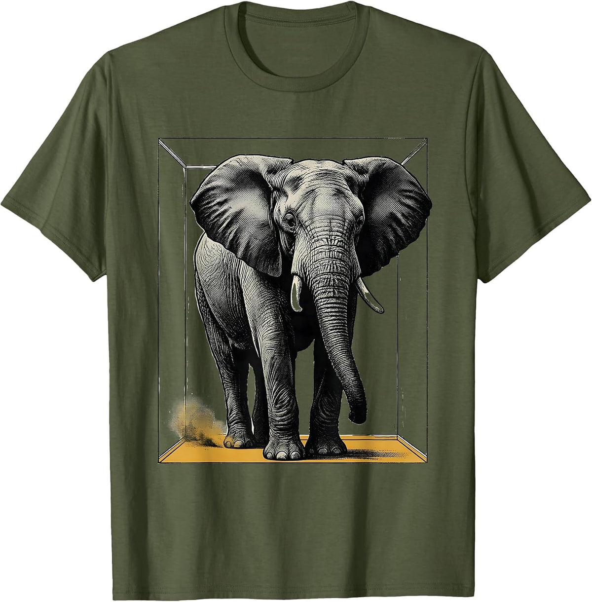 Men's Elephant Screenprint Poster Animal Lover Humor T-Shirt - Olive Green