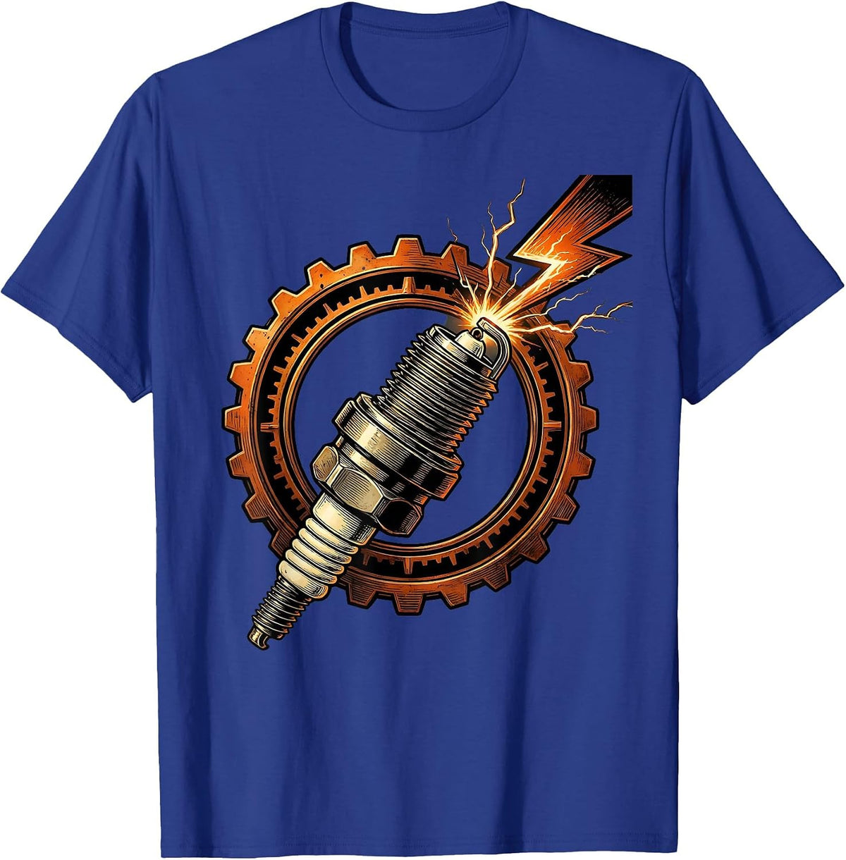 Men's Spark Plug Lightning Bolt Electric Graphic Tee T-Shirt - Royal Blue