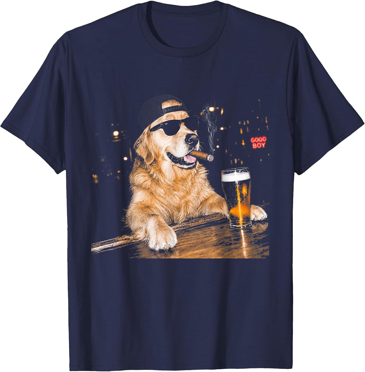 Funny Golden Retriever Drinking Beer Meme Dog Men Women T-Shirt - Navy Blue