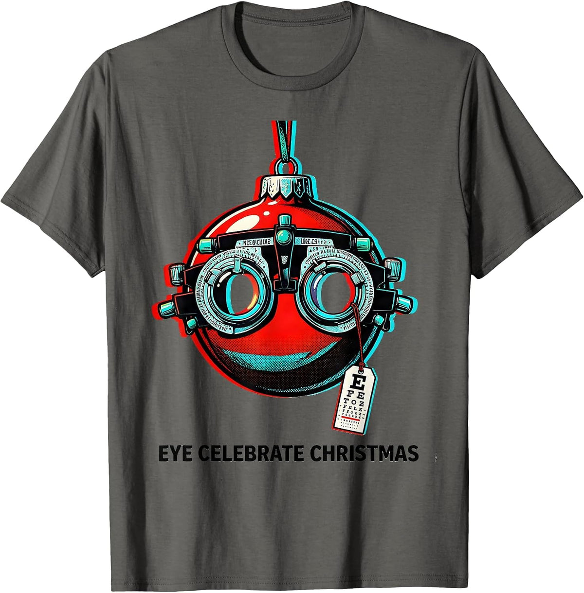 Men's Eye Celebrate Christmas Pop Art Optometrist Eye Exam Humor T-Shirt - Asphalt Grey
