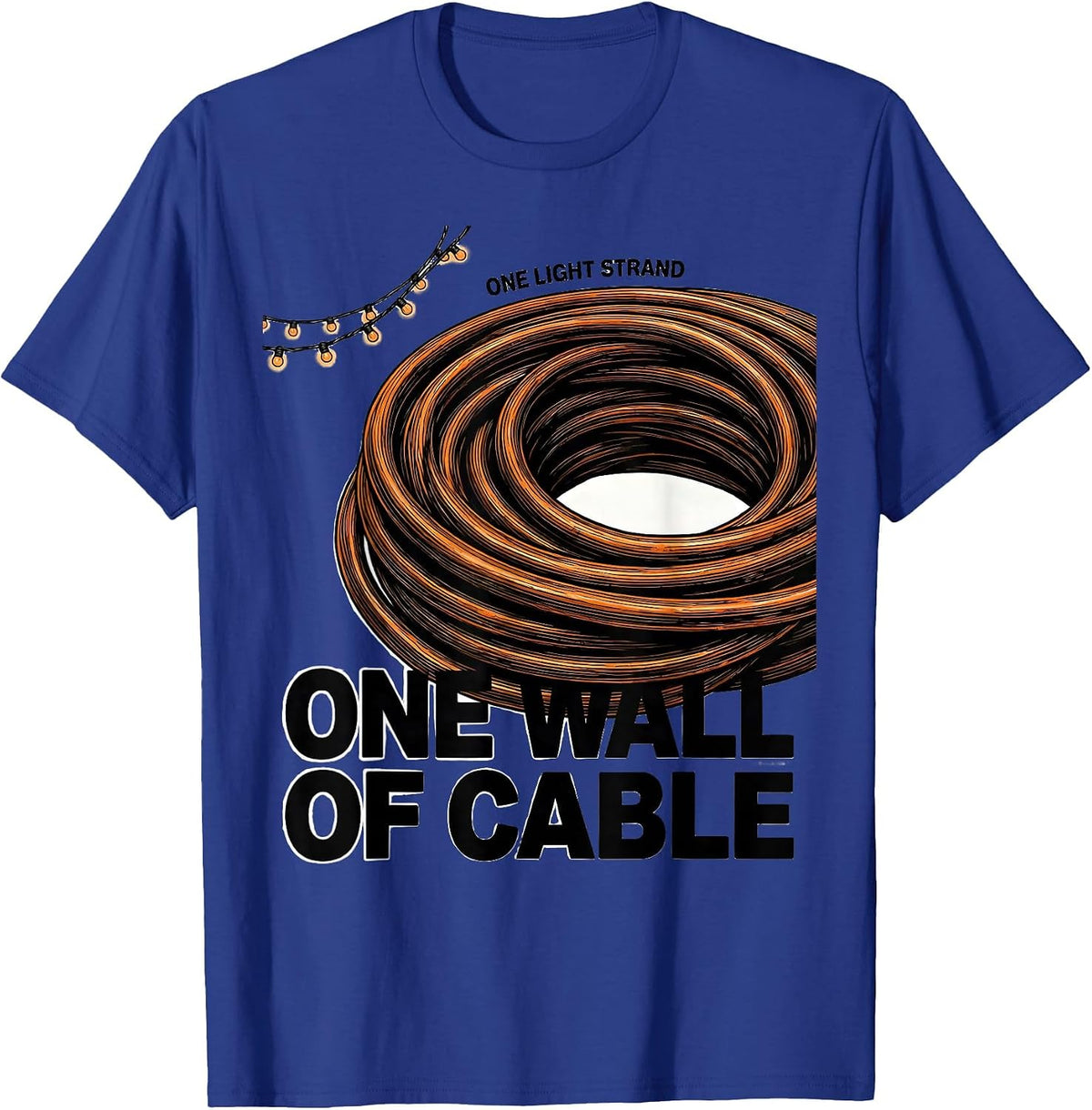 Men's One Light Strand One Wall Of Cable Brutalist Heavy Metal T-Shirt - Royal Blue