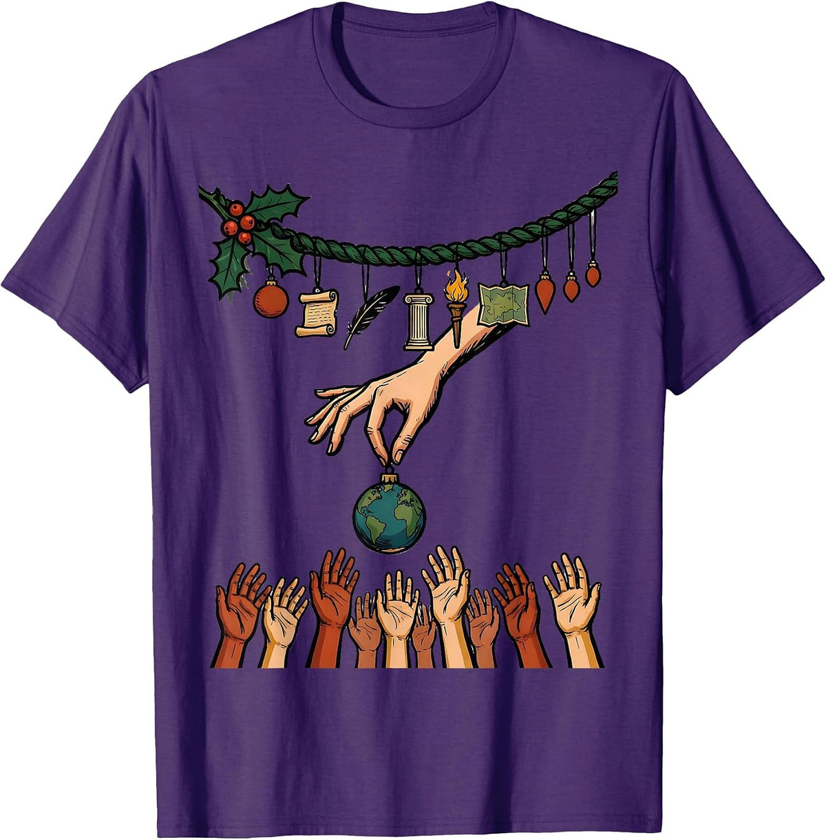Teacher History Ornament 12 Days Of Christmas Countdown T-Shirt - Purple