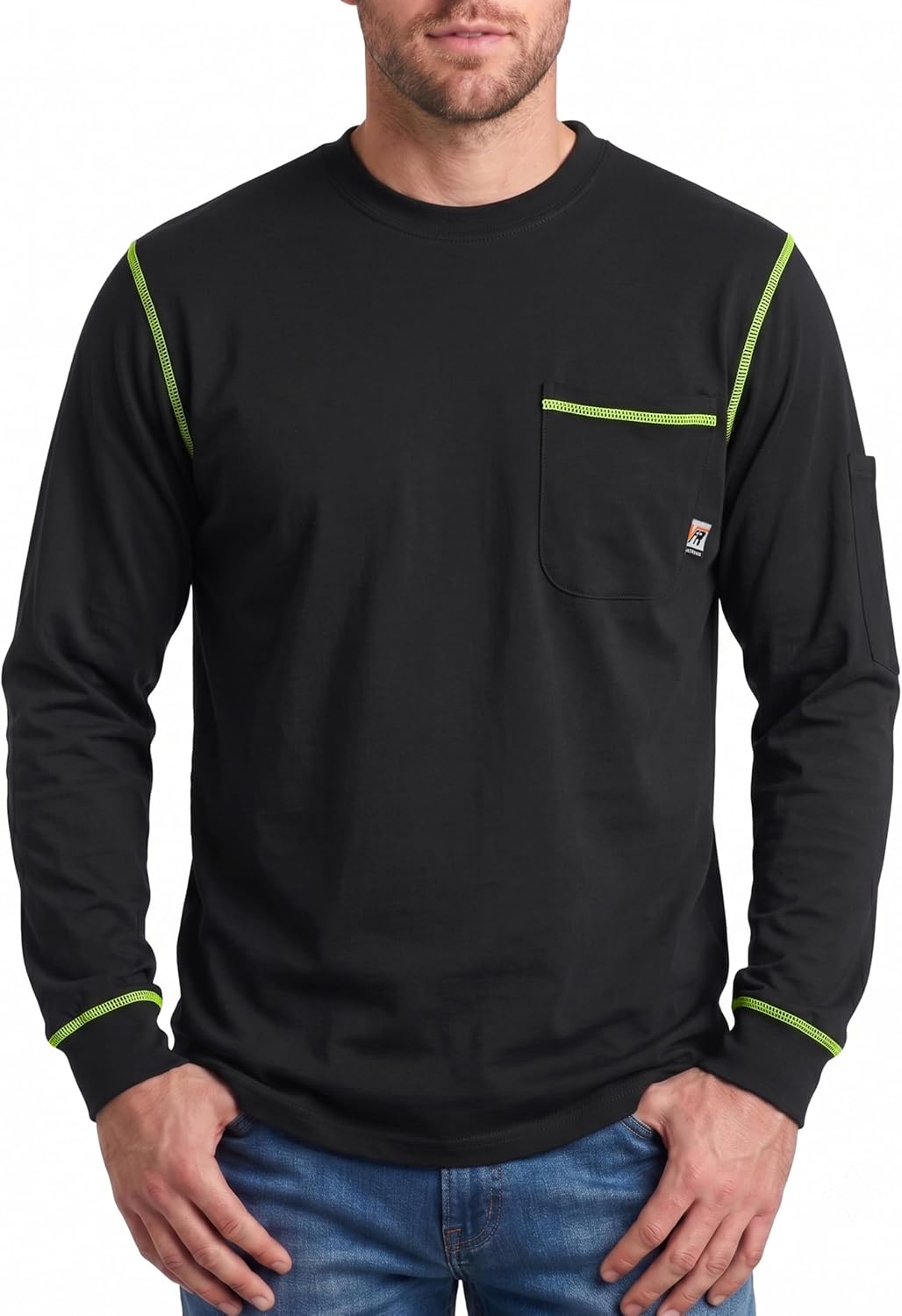 VATRENUS Men's FR T-Shirts 5.5oz CrewNeck Contrast Stitching Tee CAT2 100%C - Black