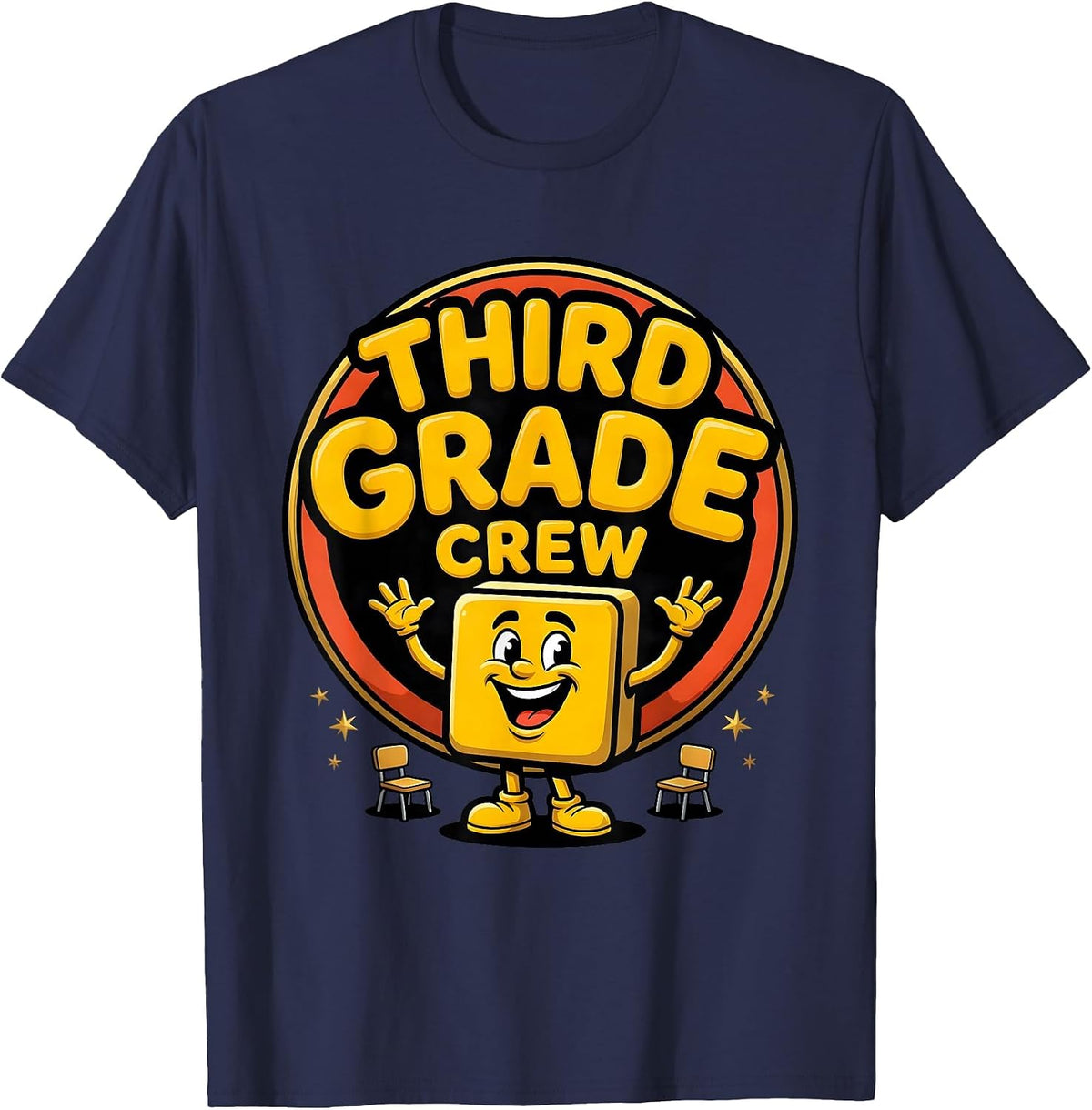Third Grade Crew Funny Teacher Humor Grade Level Pride T-Shirt - Navy Blue
