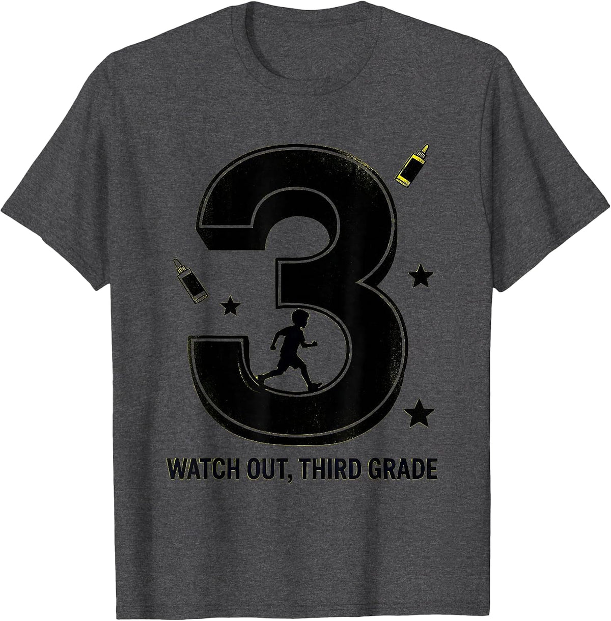 Men's Watch Out, Third Grade Stencil Graphic Teacher Back To T-Shirt - Dark Heather Grey