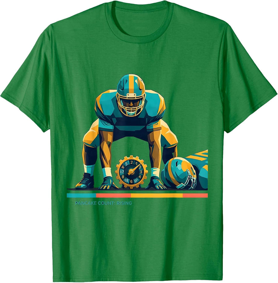 Men's Pancake Count: Rising Flat Vector Football Lineman Humor T-Shirt - Kelly Green