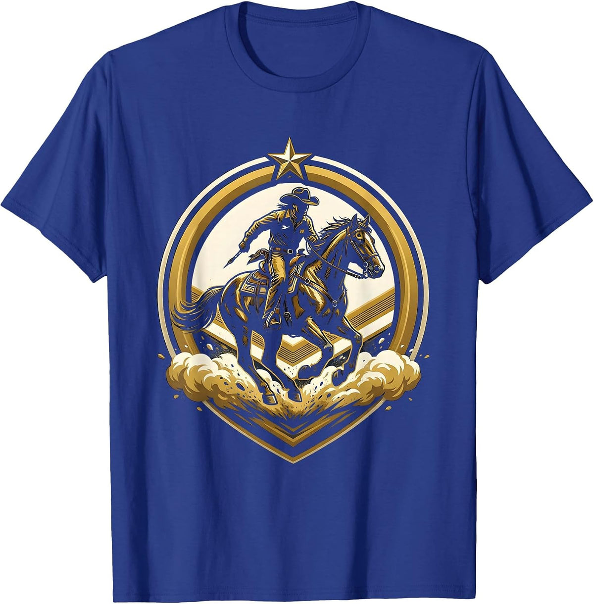 Boy on Horseback Dusty Trail Cowboy Graphic T-Shirt - Royal Blue