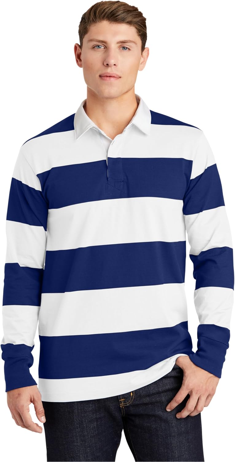 SPORT-TEK Classic Long Sleeve Rugby Polo - True Royal\/ White