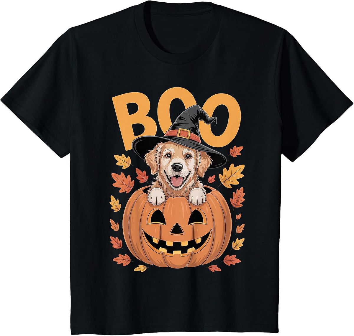 Golden Costume on Pumpkin Halloween Golden Retriever T-Shirt - Black