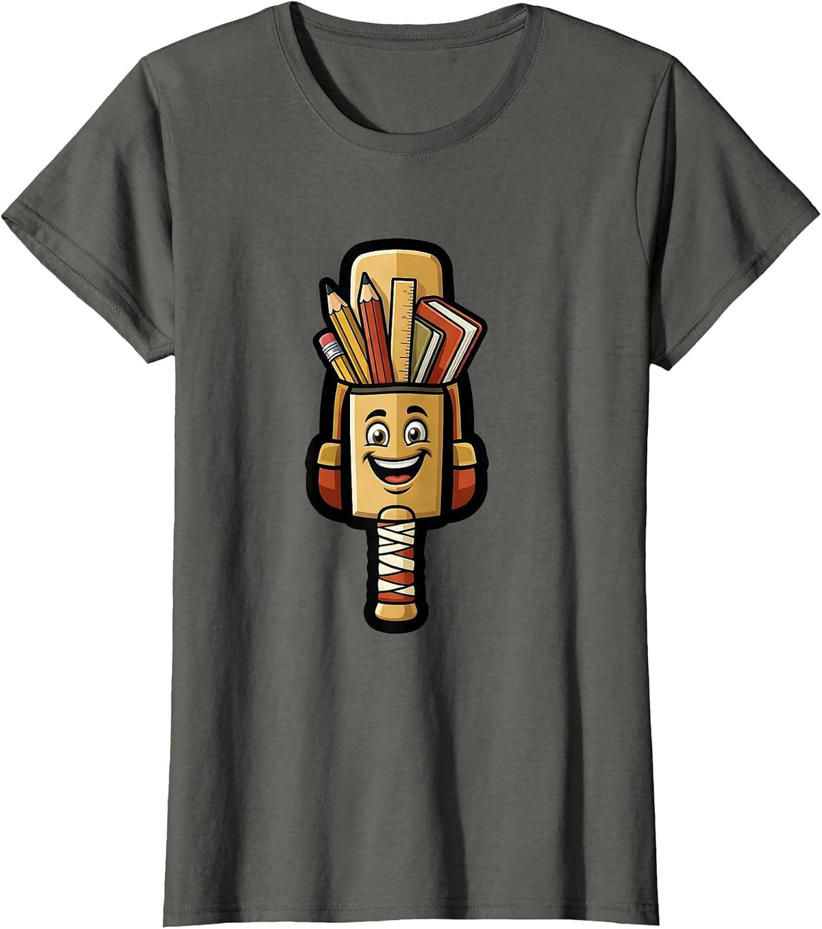 Women's Cricket Life Back to School Graphic Design T-Shirt - Asphalt Grey