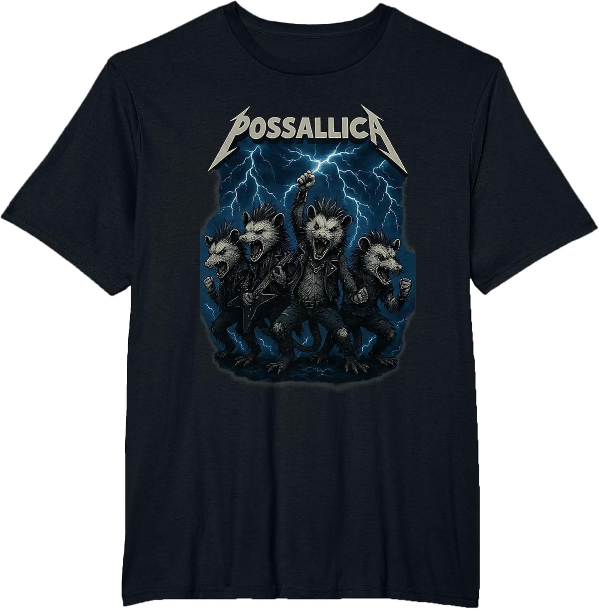 Funny Possum Opossum Rock Design for Music Lovers T-Shirt - Black