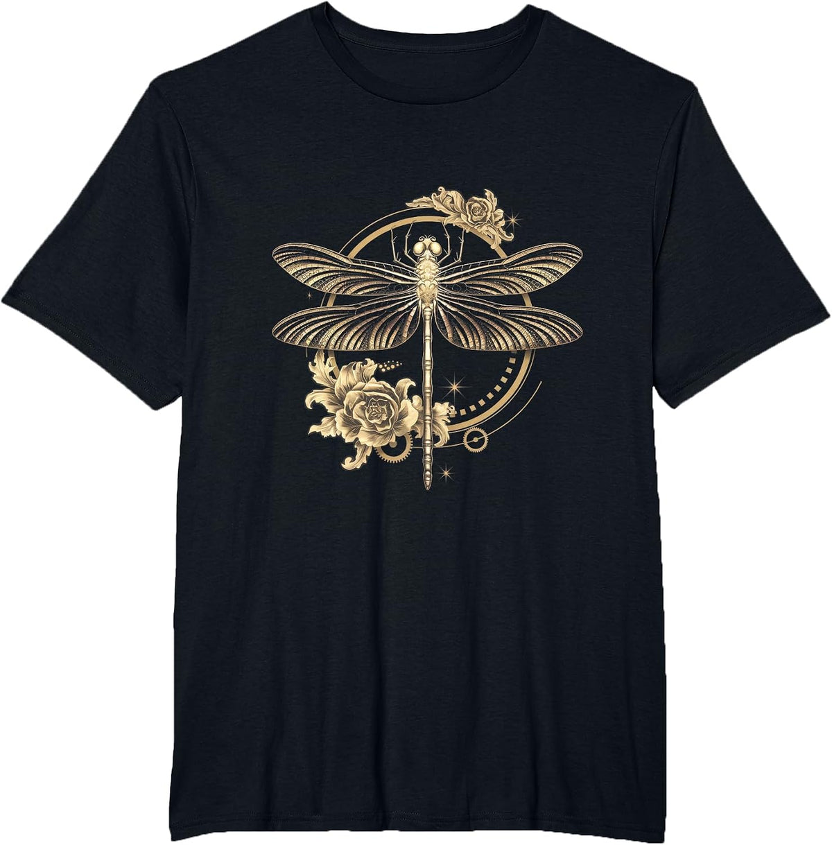 Art Nouveau Dragonfly Elegant Steampunk T-Shirt - Black