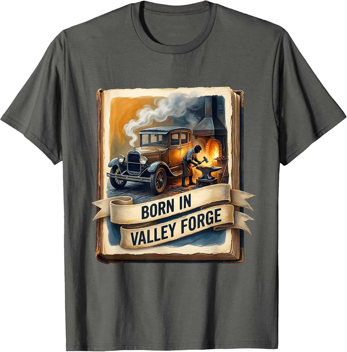 Men's Born in Valley Forge Automotive Pride Design T-Shirt - Asphalt Grey