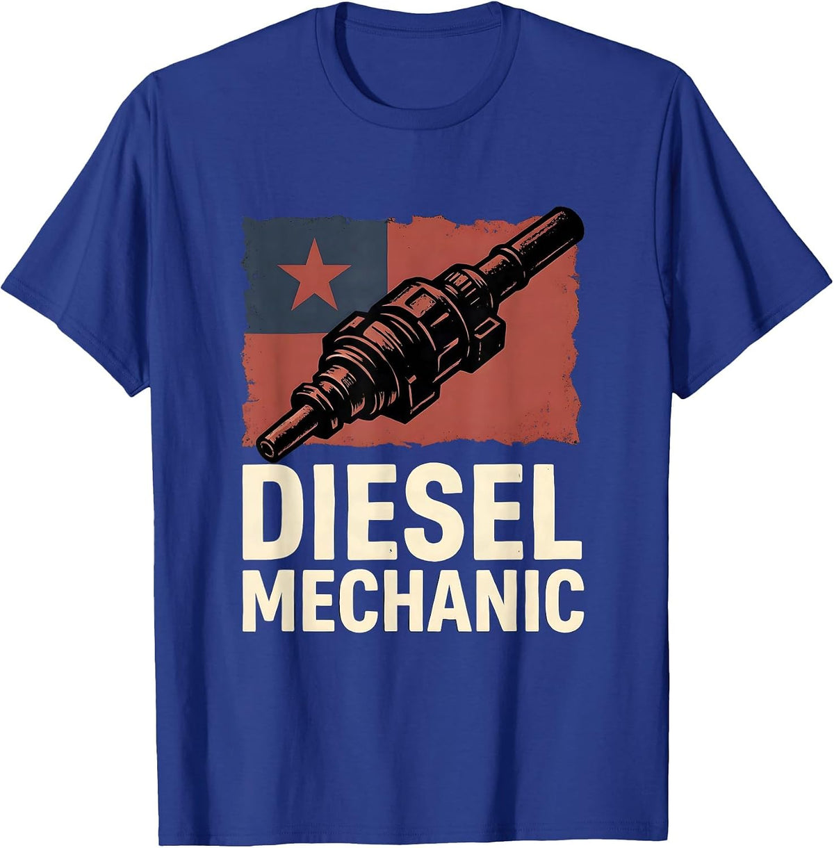 Men's Diesel Mechanic Stencil Graphic Patriotic American Flag T-Shirt - Royal Blue