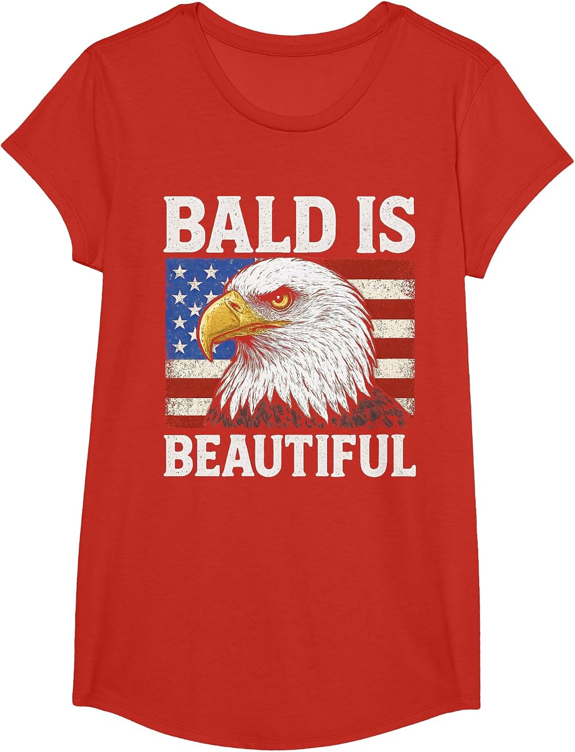 Bald is Beautiful 4th of July American Flag USA Bald Eagle T-Shirt - Girls Red
