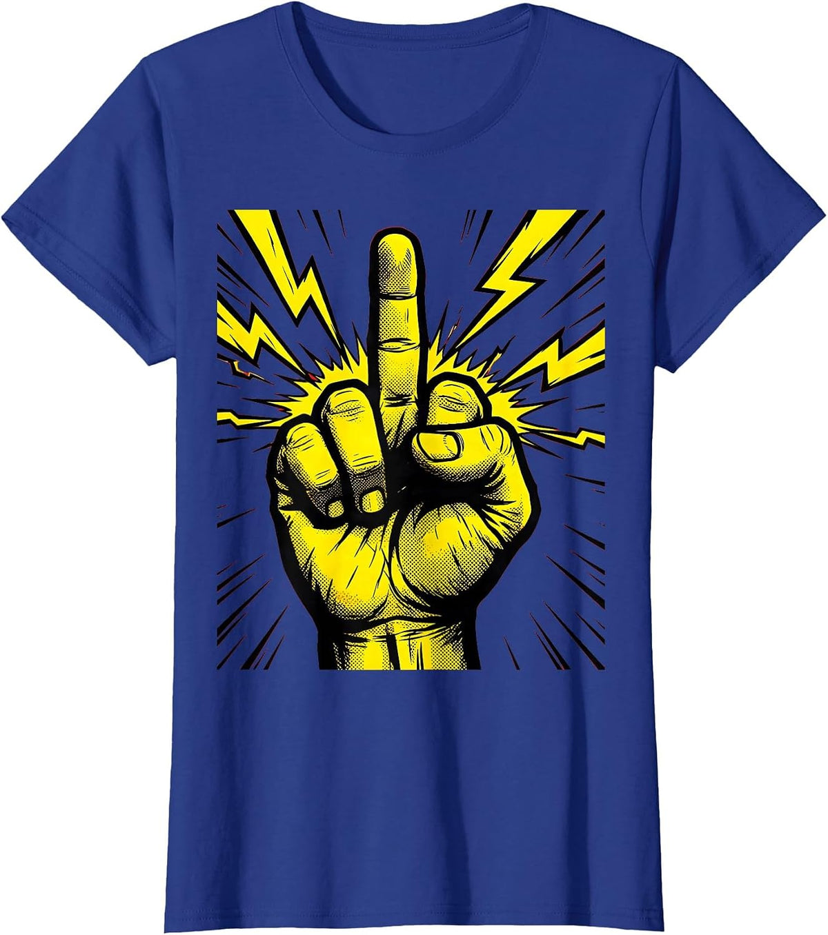 Women's Middle Finger Lightning Bolt Graphic Design T-Shirt - Royal Blue