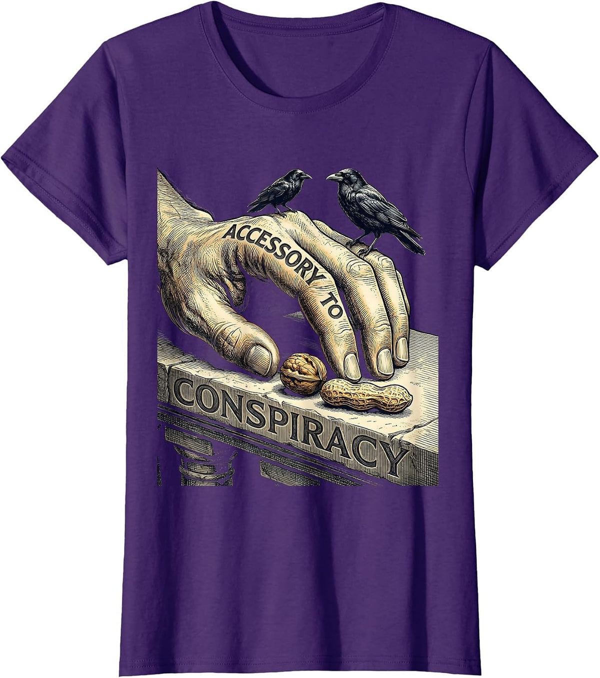 Women's Accessory To Conspiracy Dark Humor Crow Lover Sarcastic T-Shirt - Purple