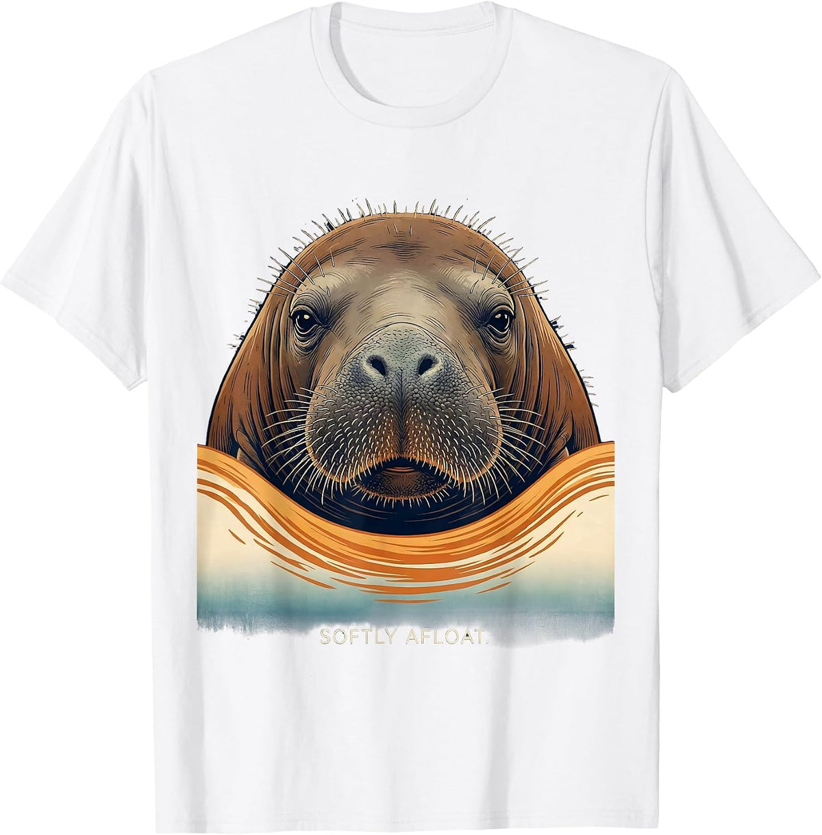 Men's Softly Afloat Ukiyo-e Manatee Lover Floaty Potato Humor T-Shirt - White