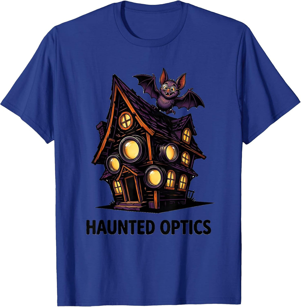 Men's Haunted Optics Cartoon Halloween Optometrist Eye Doctor T-Shirt - Royal Blue