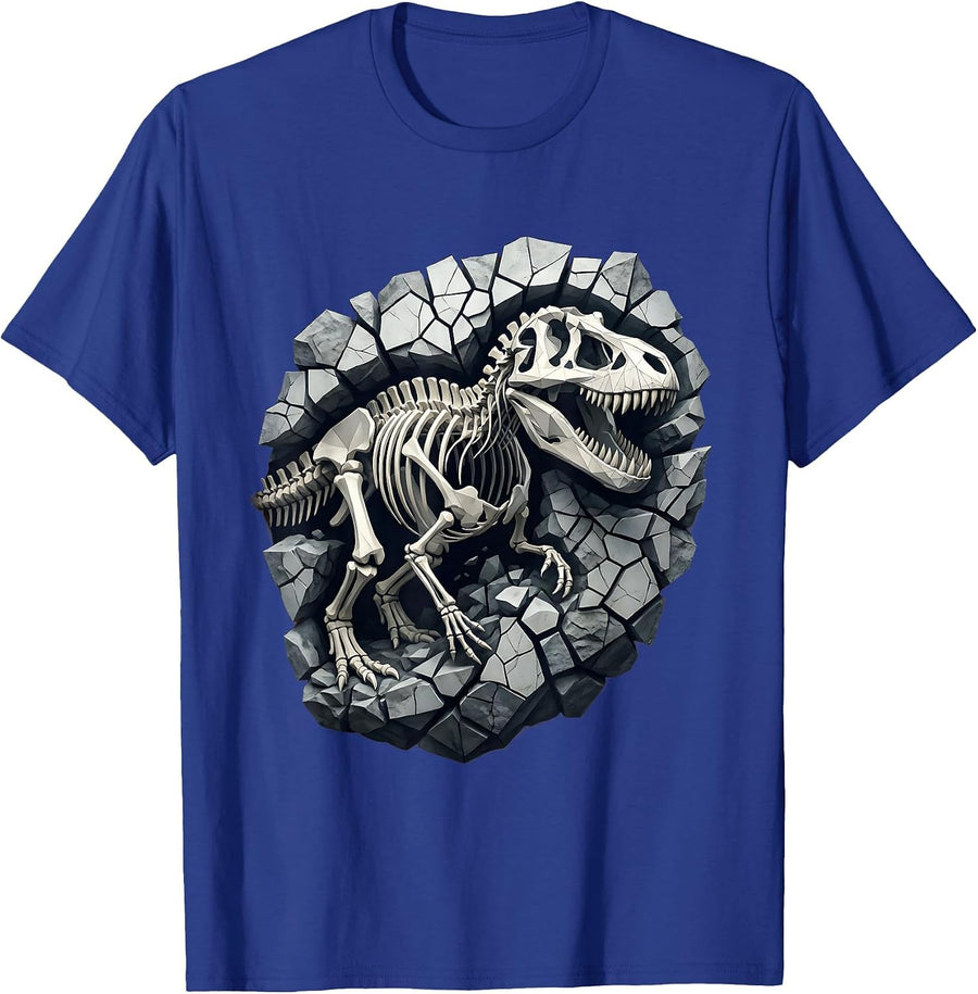 Dinosaur Skeleton Fossil Embedded in Cracked Rock T-Shirt - Royal Blue