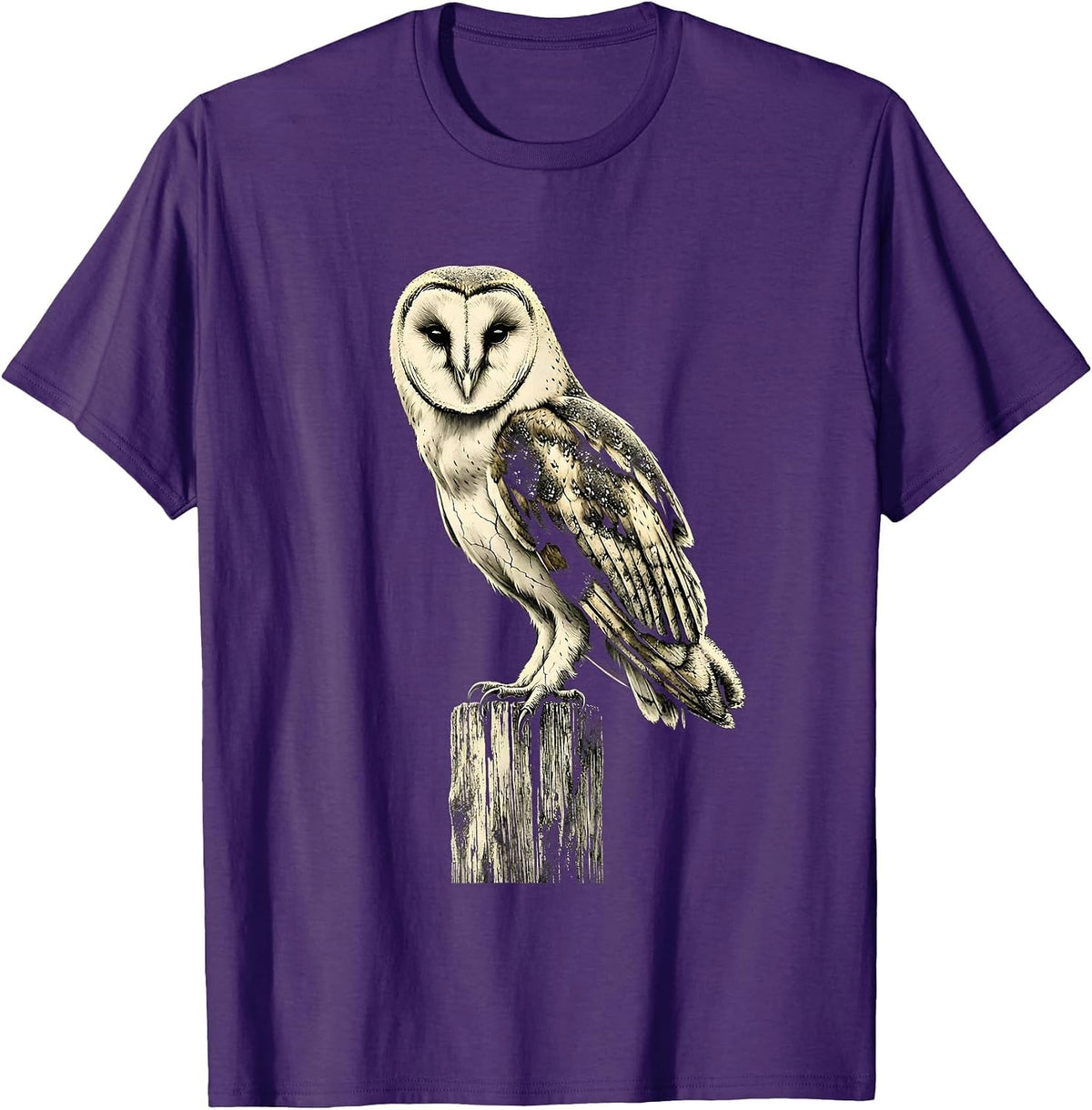 Men's Barn Owl on Fence Post Country Wildlife Design T-Shirt - Purple