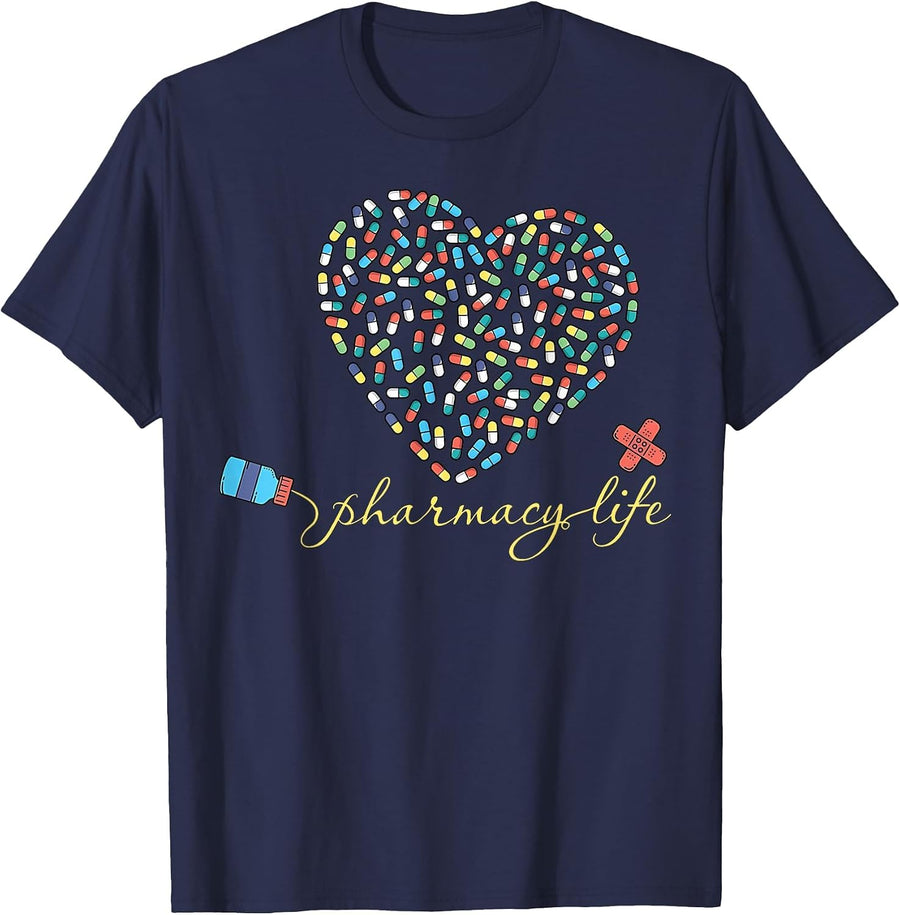 Pharmacist Life Pharmaceutical Heart Pharmacy Technician T-Shirt - Navy Blue