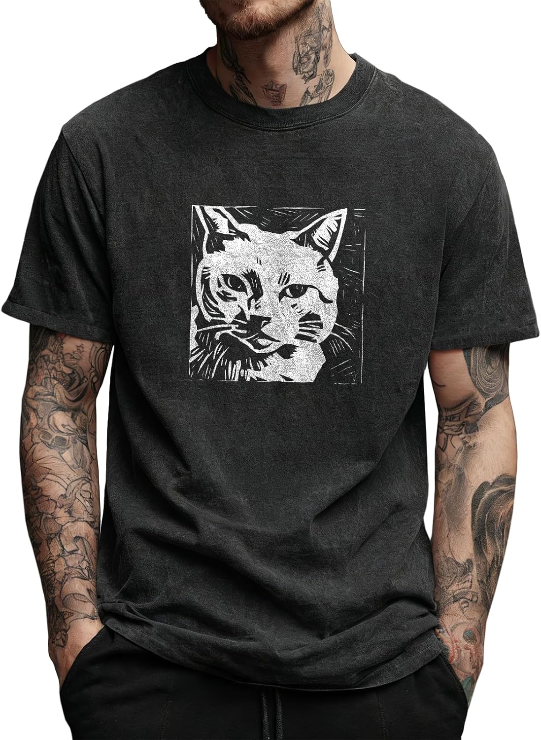 MARSVOVO Mens Classic Short Sleeve Cotton Tshirts Trendy Summer Washed Graphic Tees Soft Relaxed Casual Shirts Tops - Cat B