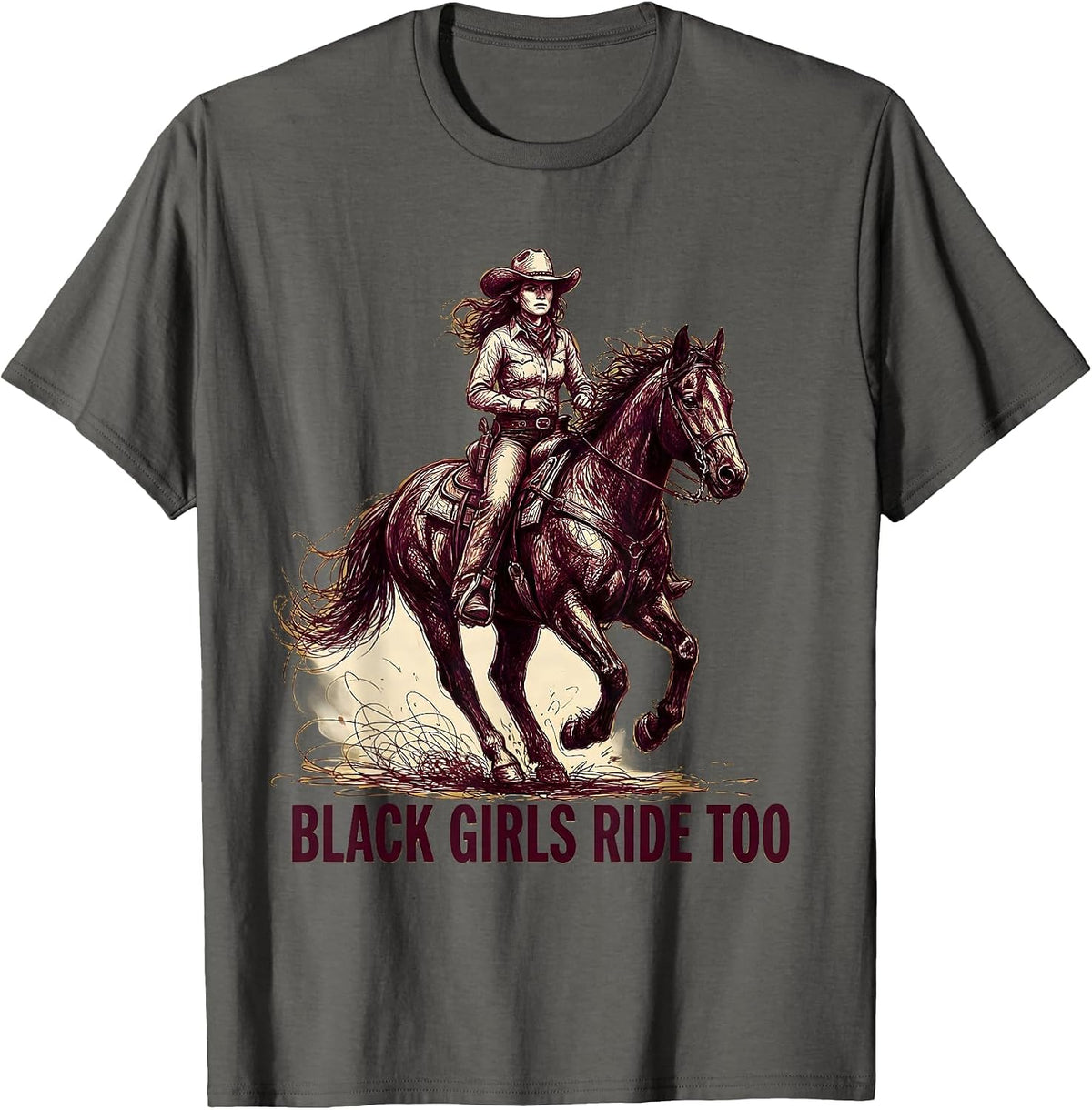 Black Girls Ride Too Cowgirl Design T-Shirt - Asphalt Grey