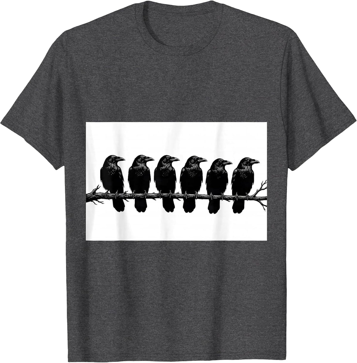 Men's Six Crows Silhouette Dark Humor Gothic Bird Lover T-Shirt - Dark Heather Grey