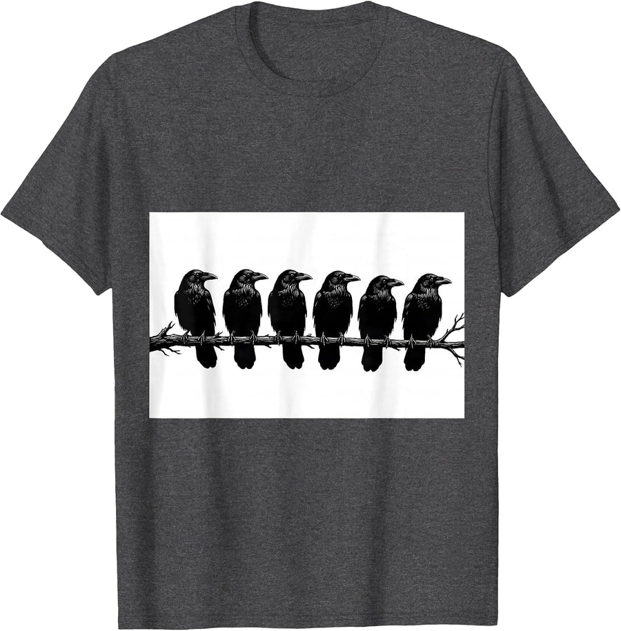 Men's Six Crows Silhouette Dark Humor Gothic Bird Lover T-Shirt - Dark Heather Grey