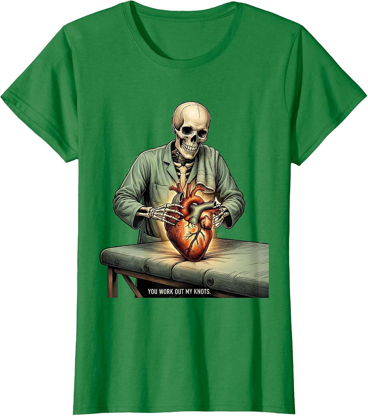 Women's Massage Squad Valentine: You Work Out My Knots Gothic T-Shirt - Kelly Green