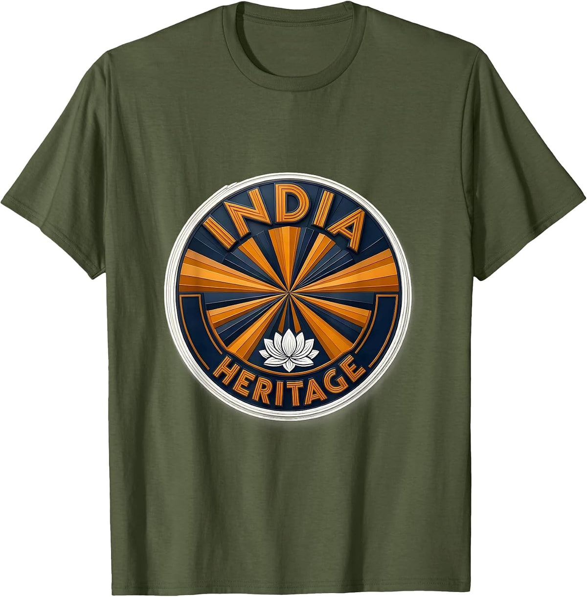 INDIA HERITAGE Vintage Patriotic India National Pride T-Shirt - Olive Green