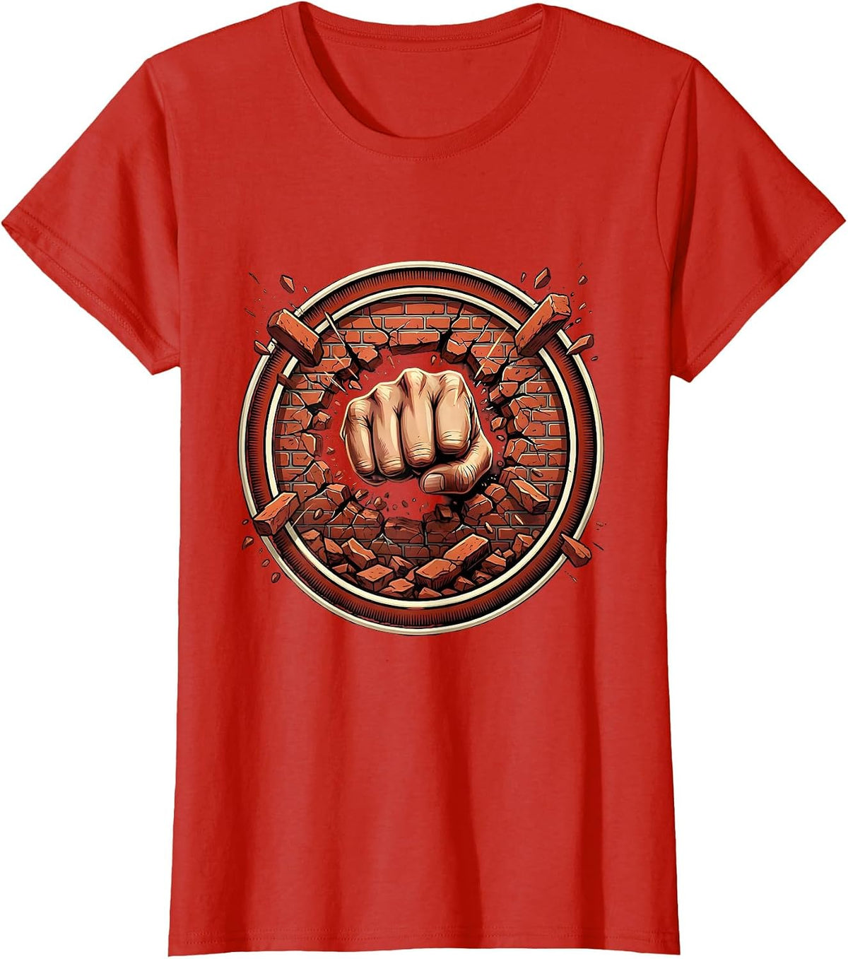 Women's Fist Through Brick Wall Breakthrough Graphic T-Shirt - Red
