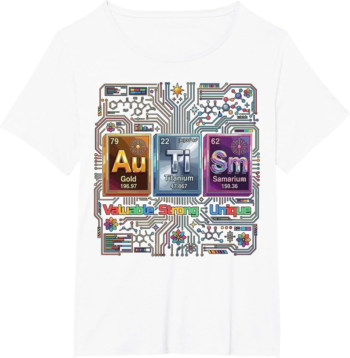 Autism Awareness Elements Periodic Table ASD Unique Strong T-Shirt - White