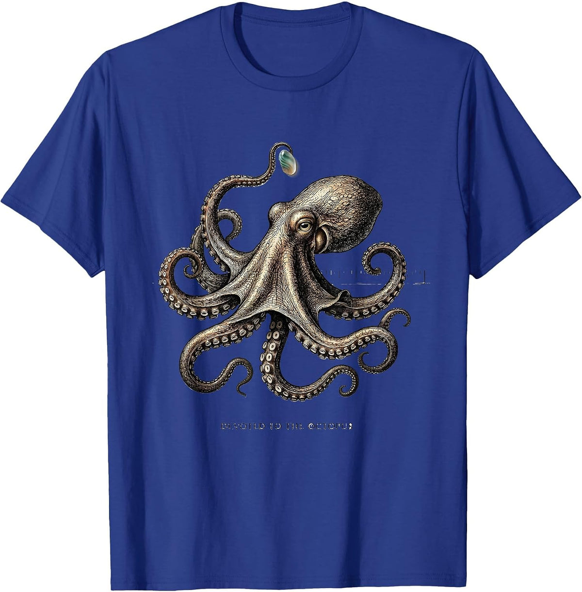 Men's Devoted to the Octopus Botanical Ocean Animal Lover Octopus T-Shirt - Royal Blue