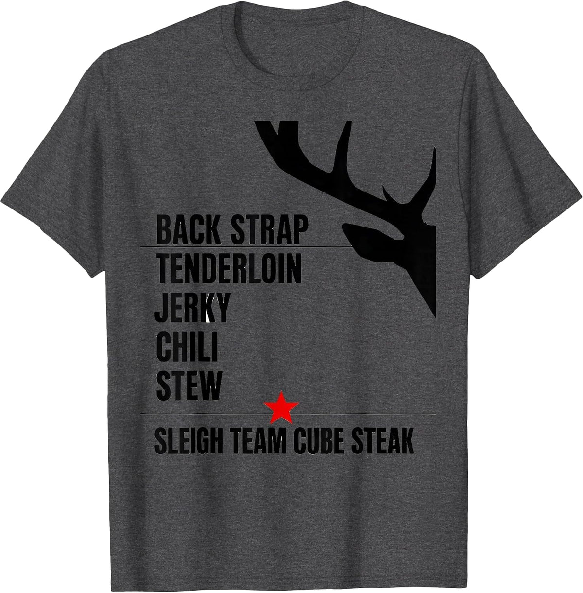 Men's Back Strap Tenderloin Jerky Christmas Deer Hunter Humor T-Shirt - Dark Heather Grey