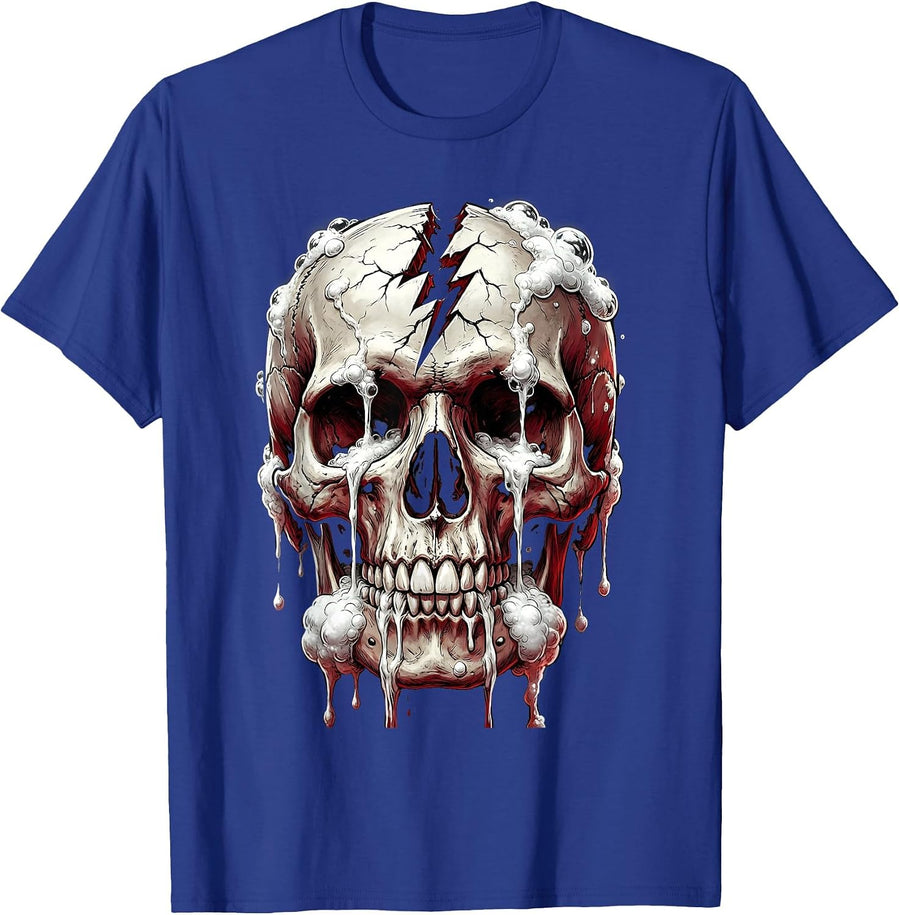 I Have Rabies Cracked Skull Dripping Foam Graphic T-Shirt - Royal Blue