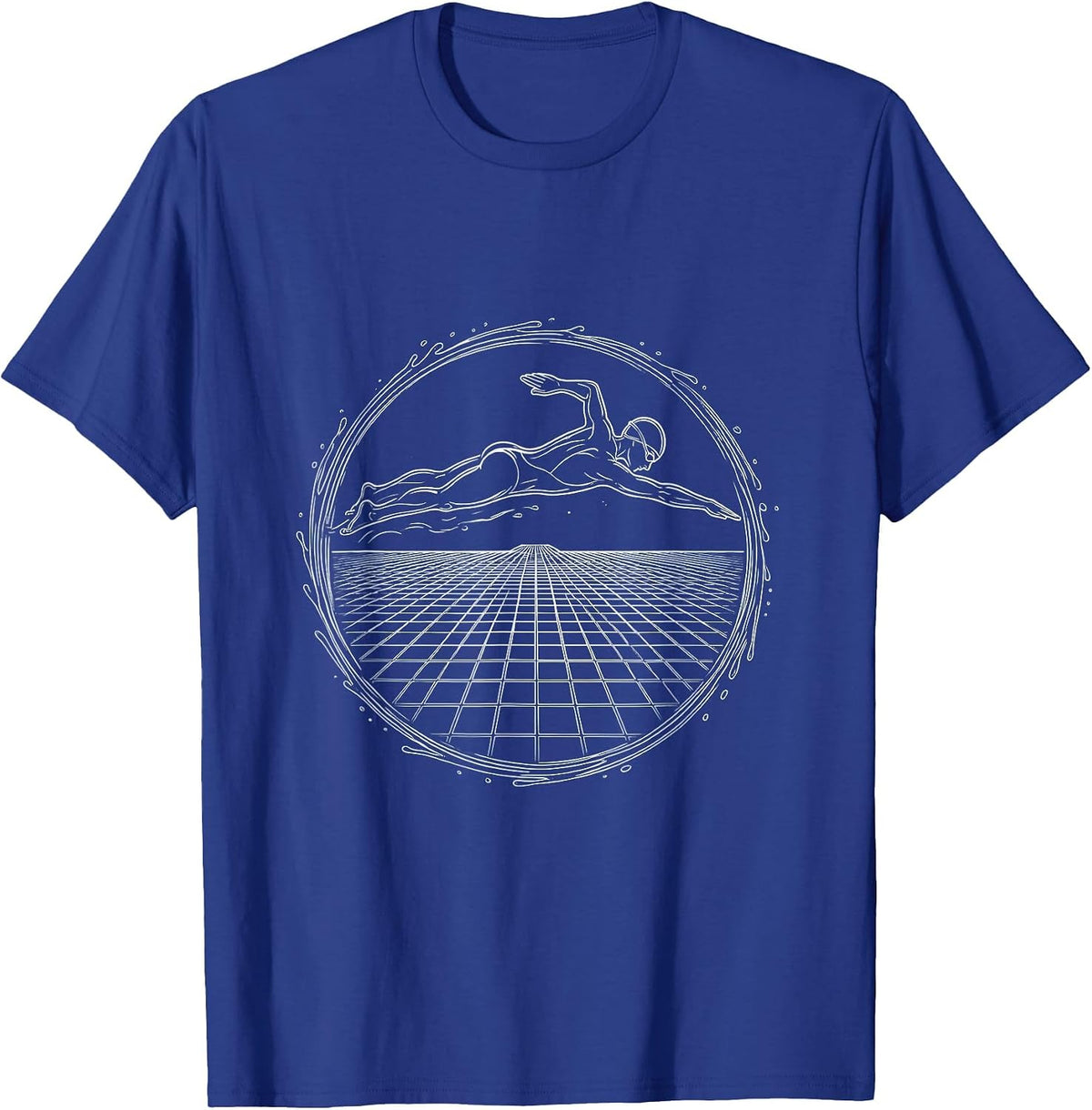Men's Swimmer Diving Into Geometric Pool Tiles T-Shirt - Royal Blue