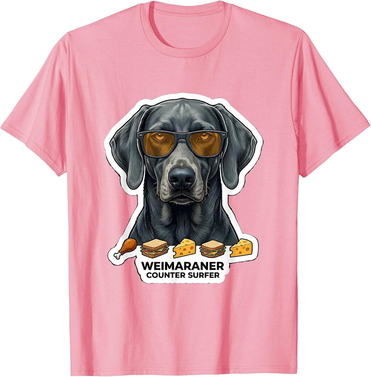 Men's Weimaraner Counter Surfer Funny Dog Breed Sunglasses T-Shirt - Pink