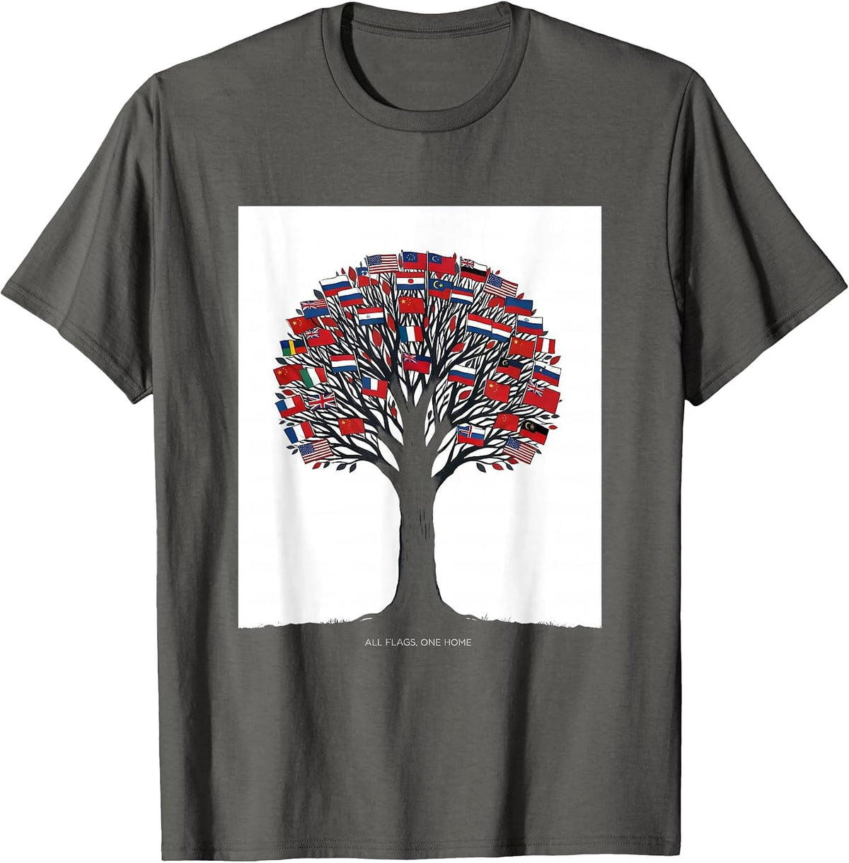 All Flags One Home Minimalist Geography Lover Gift T-Shirt - Asphalt Grey