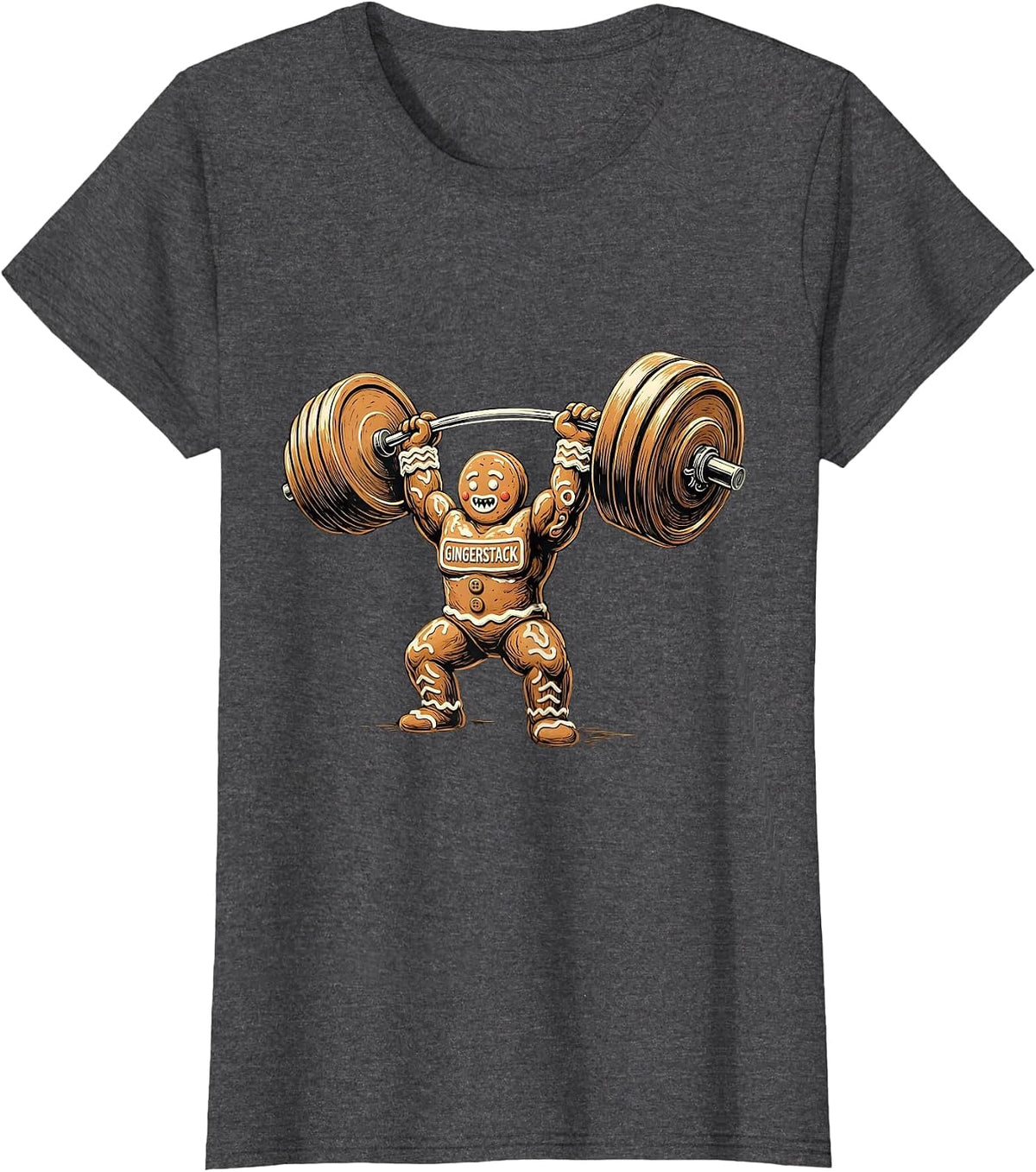 Women's Gingerstack Funny Gingerbread Man Gym Weightlifting T-Shirt - Dark Heather Grey