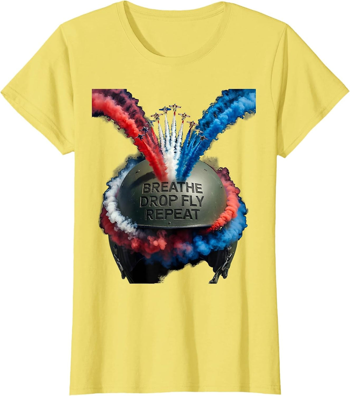Breathe Drop Fly Repeat Skydiving Design T-Shirt - Lemon Yellow