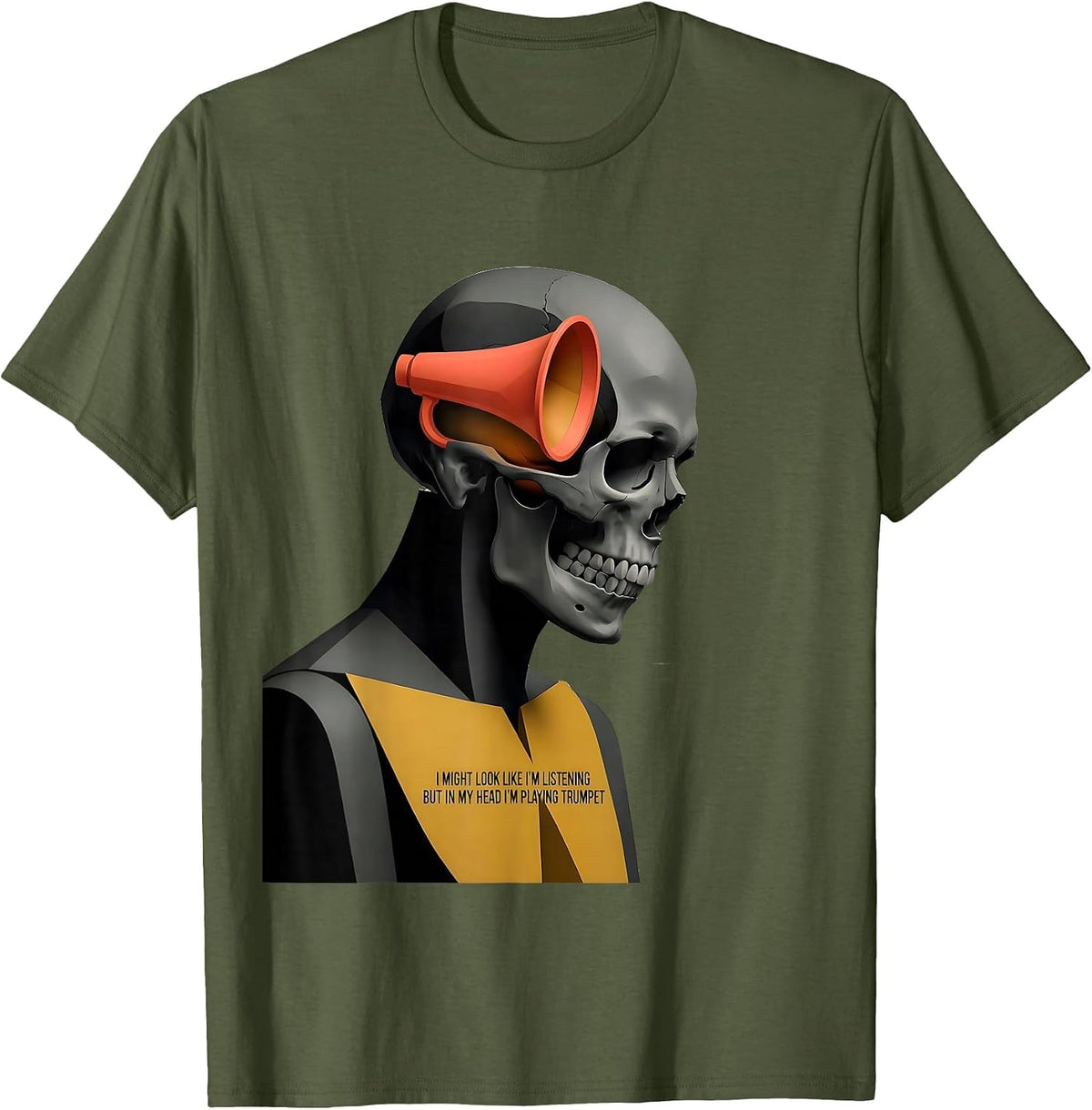 I Might Look Like I'm Listening Trumpet Midcentury Modern T-Shirt - Olive Green